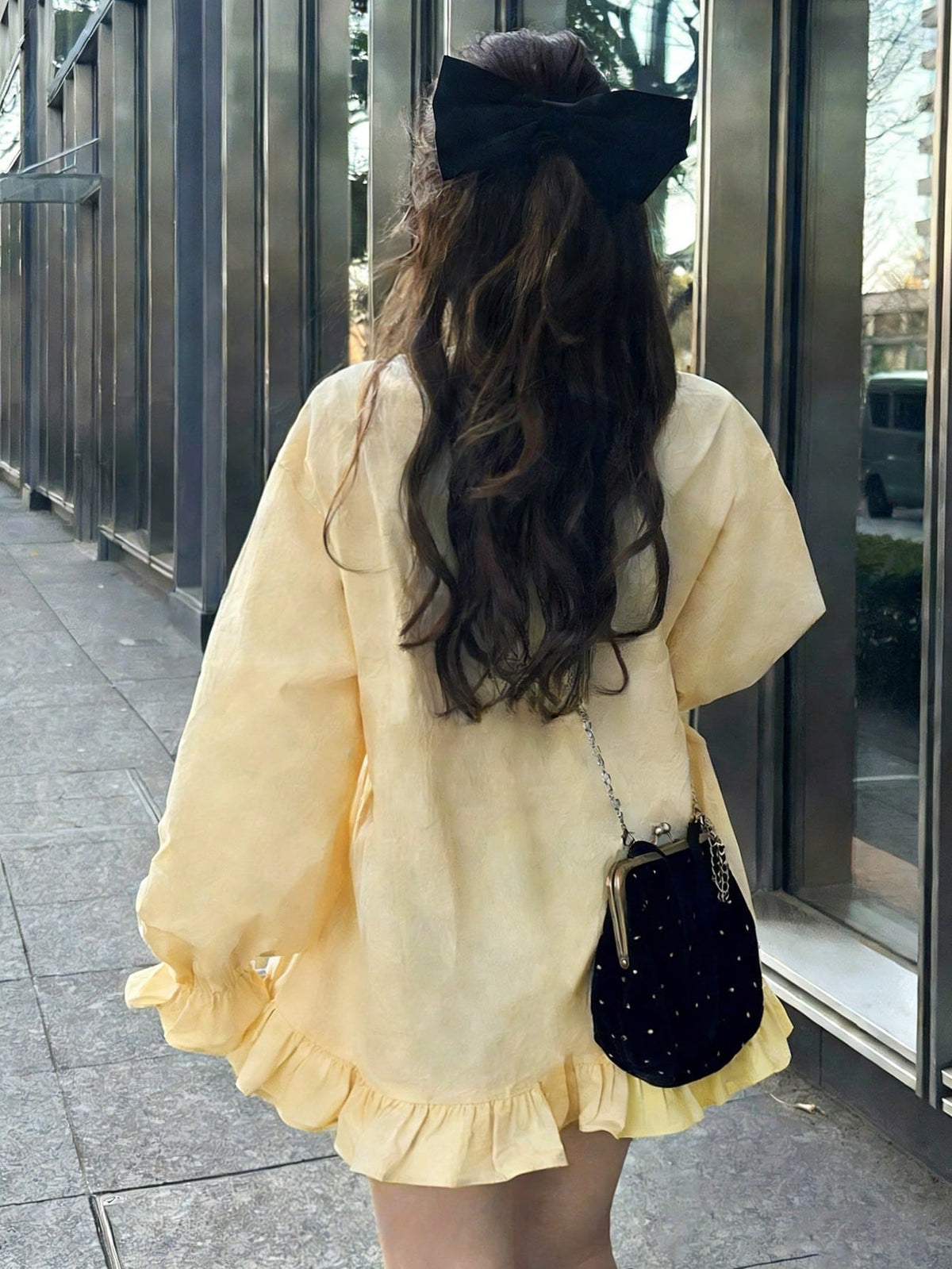 FRIFUL Women's Casual/Office Commute Solid Color Ruffle Sleeve Single-Breasted Shirt, Excluding Waist Bag Thin Clothing