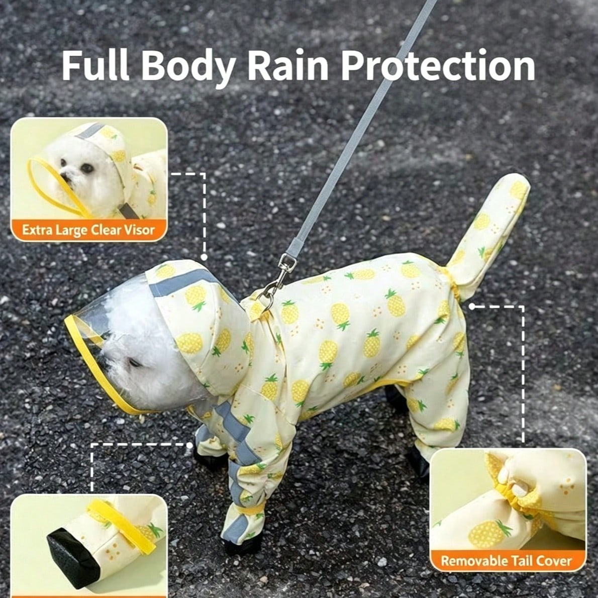 Fruit Series Waterproof Dog Raincoat Set, Includes 1pc Raincoat And Waterproof Leash, Multiple Colors Available, Windproof And Fully Waterproof, Full Coverage Design, With Special Buckles, Anti-Slip R