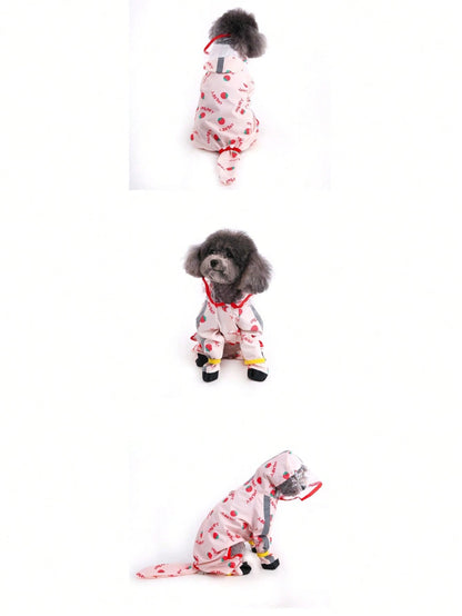 Fruit Series Waterproof Dog Raincoat Set, Includes 1pc Raincoat And Waterproof Leash, Multiple Colors Available, Windproof And Fully Waterproof, Full Coverage Design, With Special Buckles, Anti-Slip R