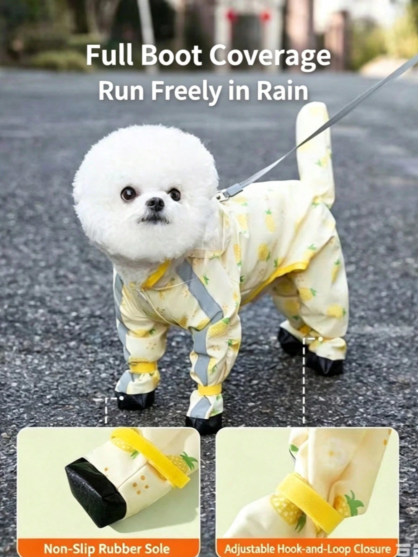 Fruit Series Waterproof Dog Raincoat Set, Includes 1pc Raincoat And Waterproof Leash, Multiple Colors Available, Windproof And Fully Waterproof, Full Coverage Design, With Special Buckles, Anti-Slip R