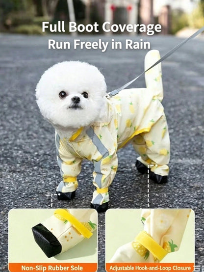 Fruit Series Waterproof Dog Raincoat Set, Includes 1pc Raincoat And Waterproof Leash, Multiple Colors Available, Windproof And Fully Waterproof, Full Coverage Design, With Special Buckles, Anti-Slip R