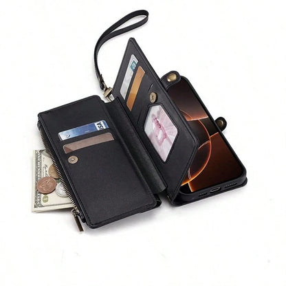 Full-Covered Lens 12 PU Leather Wallet Phone Case Compatible With IPhone 17 Pro Max, 16, 15, 14, 13 And 17 Air, New Anti-Drop Design With Shoulder Strap And Lanyard, Ladies Wallet-Style Phone Case