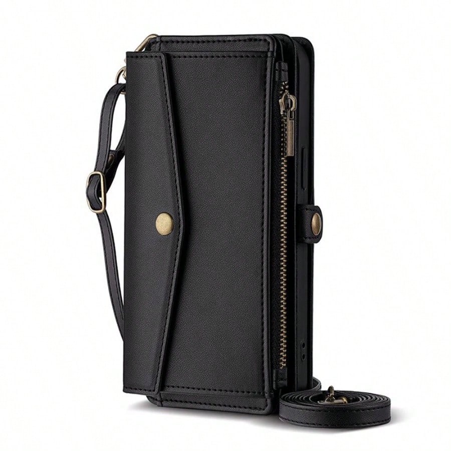 Full-Covered Lens 12 PU Leather Wallet Phone Case Compatible With IPhone 17 Pro Max, 16, 15, 14, 13 And 17 Air, New Anti-Drop Design With Shoulder Strap And Lanyard, Ladies Wallet-Style Phone Case
