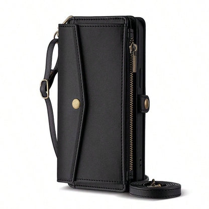 Full-Covered Lens 12 PU Leather Wallet Phone Case Compatible With IPhone 17 Pro Max, 16, 15, 14, 13 And 17 Air, New Anti-Drop Design With Shoulder Strap And Lanyard, Ladies Wallet-Style Phone Case