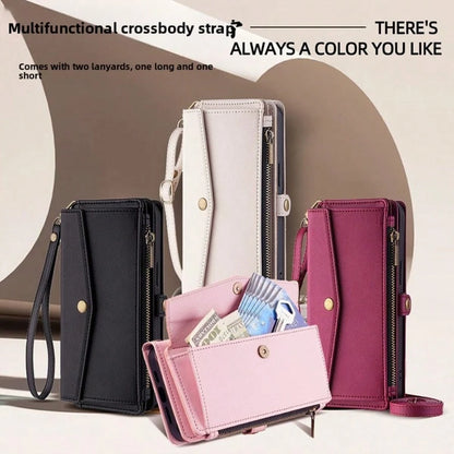 Full-Covered Lens 12 PU Leather Wallet Phone Case Compatible With IPhone 17 Pro Max, 16, 15, 14, 13 And 17 Air, New Anti-Drop Design With Shoulder Strap And Lanyard, Ladies Wallet-Style Phone Case