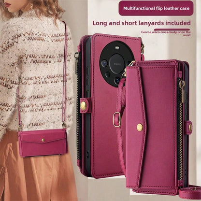 Full-Covered Lens 12 PU Leather Wallet Phone Case Compatible With IPhone 17 Pro Max, 16, 15, 14, 13 And 17 Air, New Anti-Drop Design With Shoulder Strap And Lanyard, Ladies Wallet-Style Phone Case