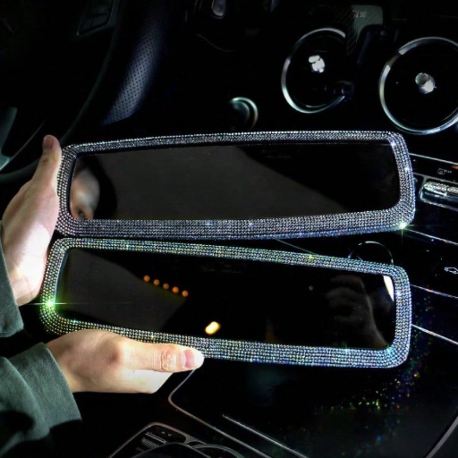 Full Rhinestone Car Rearview Mirror Luxury Creative Inlaid Diamond Auto Rear View Mirror Car Interior Decor Accessories