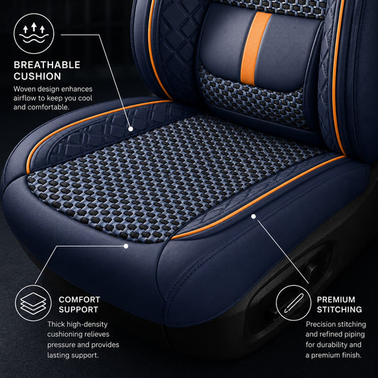 Full Set 5 Seats Cover Suitable Accent 2017-2025, Kona 2018-2025,Santa Fe 2009-2025, Tucson 2010-2025,Venue 2020-2025 Fully Wrapped Waist Faux Leather Seat Cover