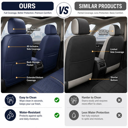 Full Set 5 Seats Cover Suitable Accent 2017-2025, Kona 2018-2025,Santa Fe 2009-2025, Tucson 2010-2025,Venue 2020-2025 Fully Wrapped Waist Faux Leather Seat Cover