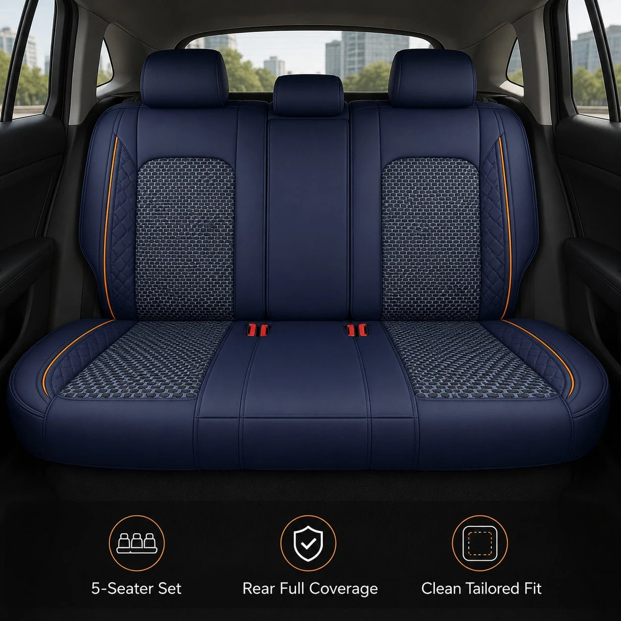 Full Set 5 Seats Cover Suitable Accent 2017-2025, Kona 2018-2025,Santa Fe 2009-2025, Tucson 2010-2025,Venue 2020-2025 Fully Wrapped Waist Faux Leather Seat Cover