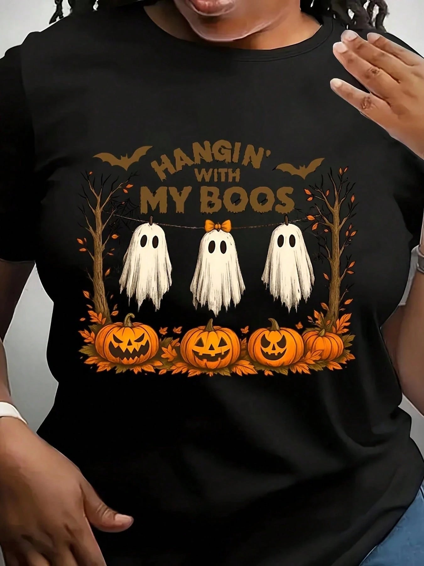 Funny Hanging Ghosts Halloween Shirt,Hangin' With My Boos Shirt, Cute Pumpkin Bat T Shirt, Retro Halloween Boos Shirt
