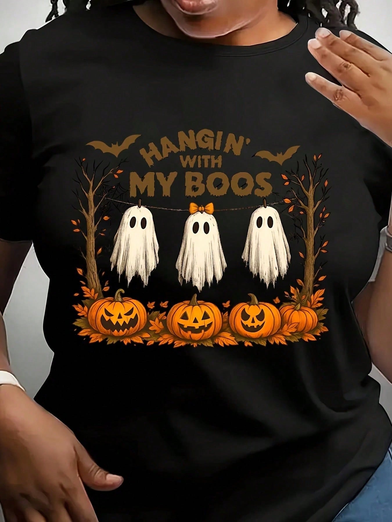 Funny Hanging Ghosts Halloween Shirt,Hangin' With My Boos Shirt, Cute Pumpkin Bat T Shirt, Retro Halloween Boos Shirt