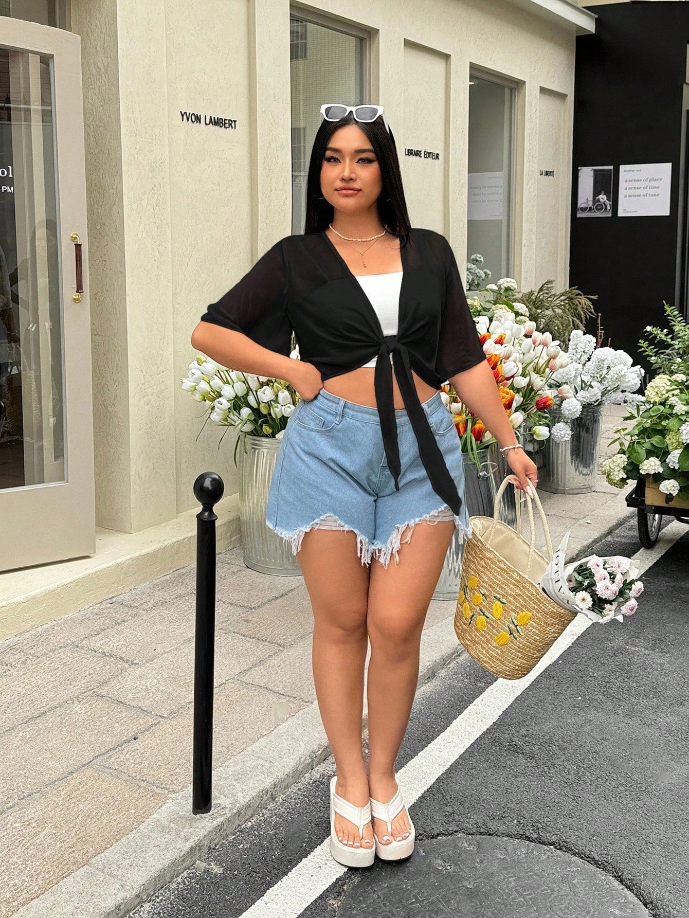 GalTyme Plus Size Black Sheer Lightweight Jacket, Minimalist Sexy Style Suitable For Summer Vacation