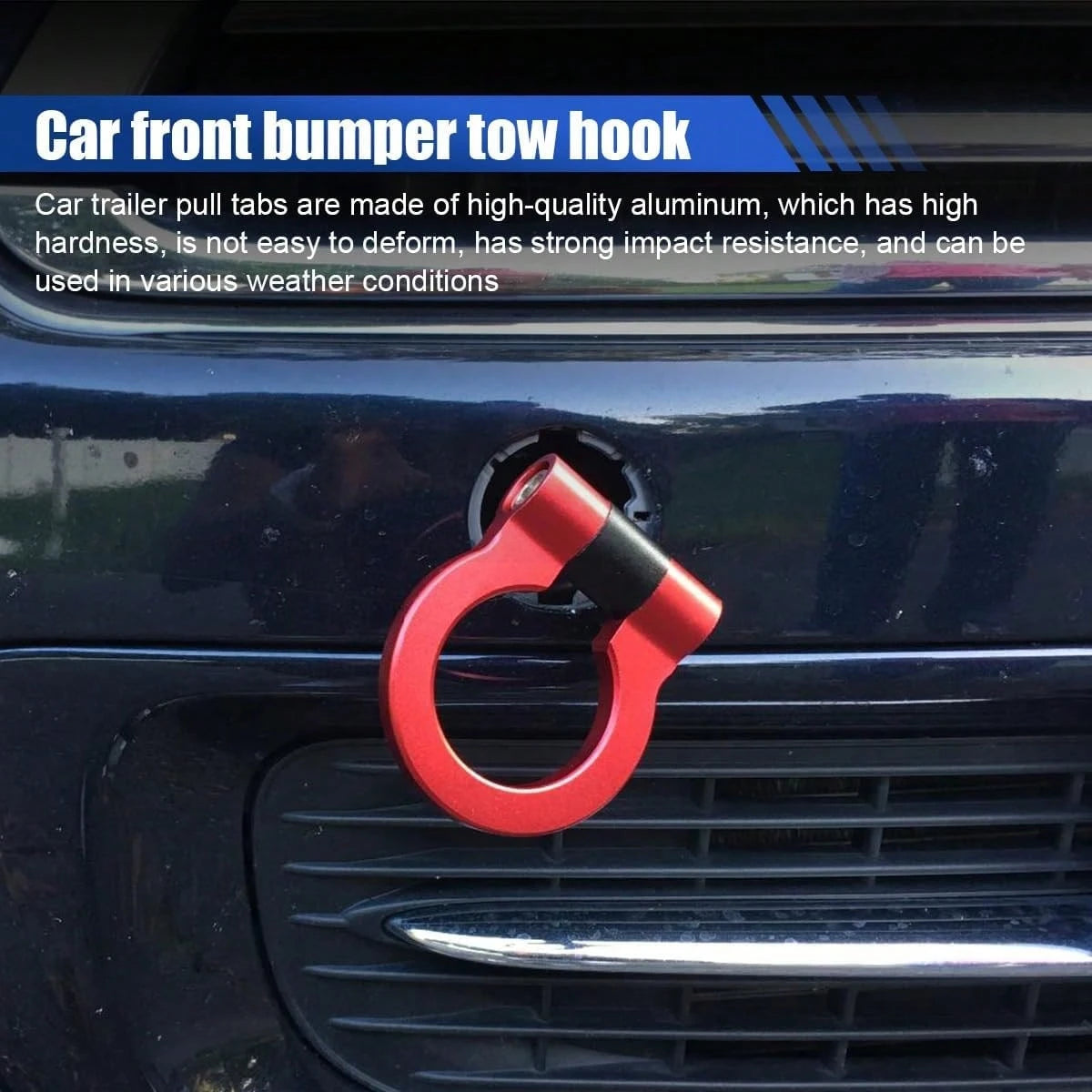 GAOLAOSY Car Front Bumper Tow Hook, Trailer Grappling Hook With Screw-In Design, Waterproof Bumper Pull Ring Decoration, Foldable Vehicle Exterior Accessory For Truck SUV-Only For Decoration (Red)