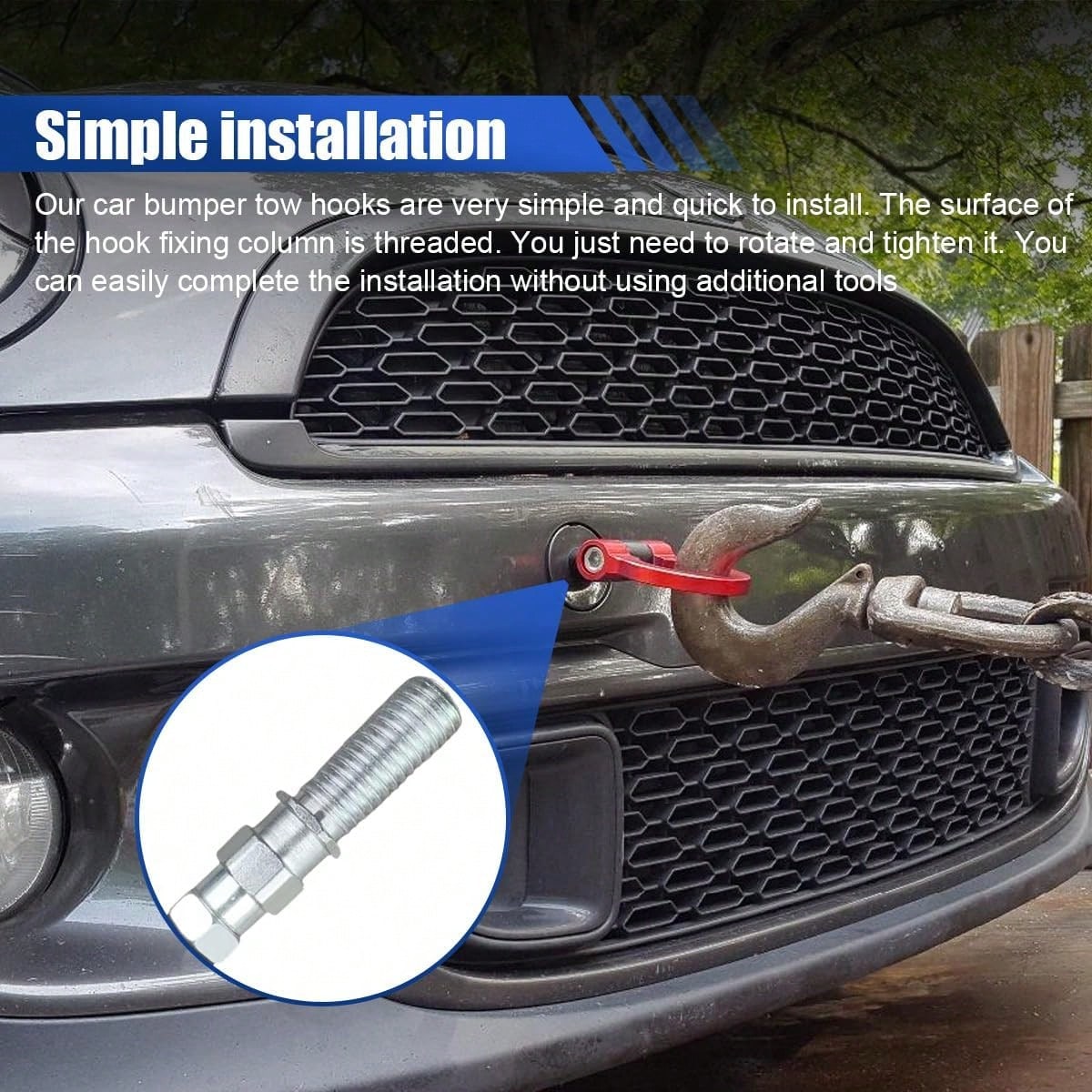 GAOLAOSY Car Front Bumper Tow Hook, Trailer Grappling Hook With Screw-In Design, Waterproof Bumper Pull Ring Decoration, Foldable Vehicle Exterior Accessory For Truck SUV-Only For Decoration (Red)