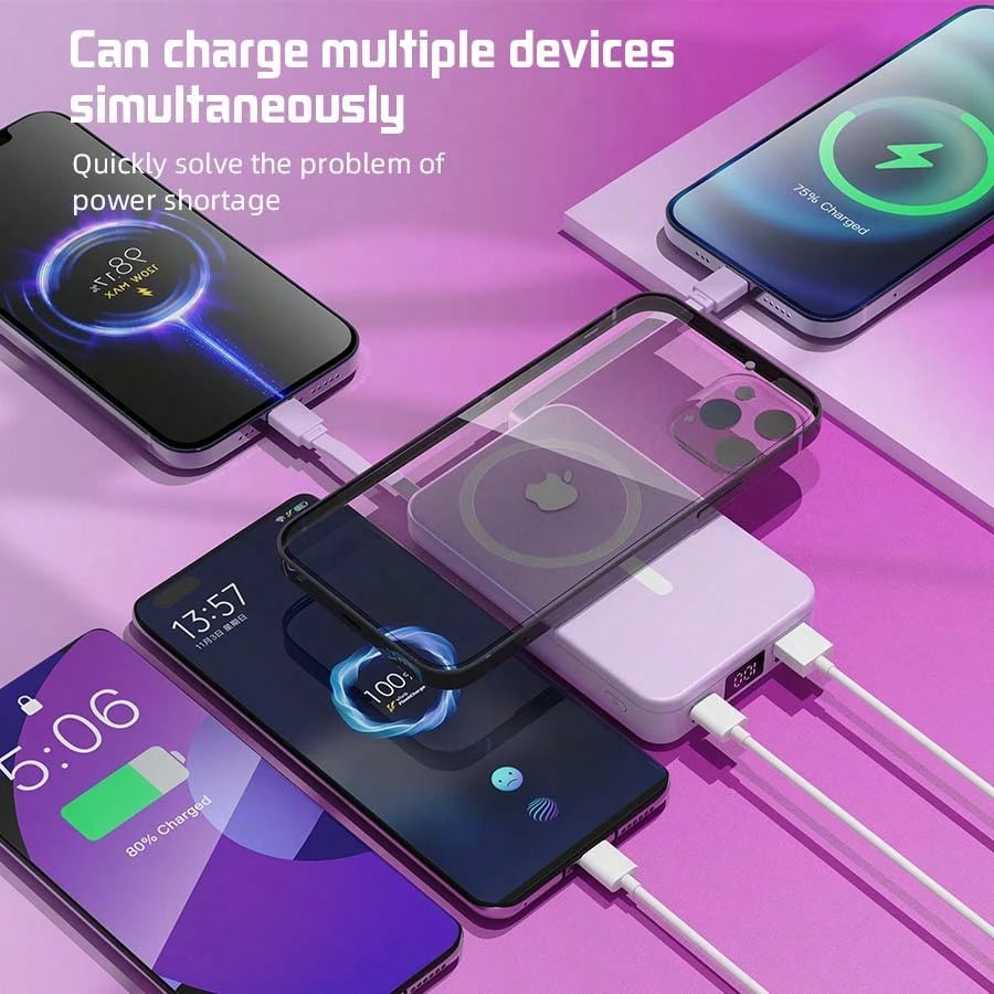GAWFOLK [10000mAh Purple Portable Charger & Power Bank]2026 Ultra-Slim Magnetic Wireless Fast Charger With Built-In Cables & Stand| Magsafe Power Bank For IPhones 16/15/14/13 Pro, Android| USB-C PD