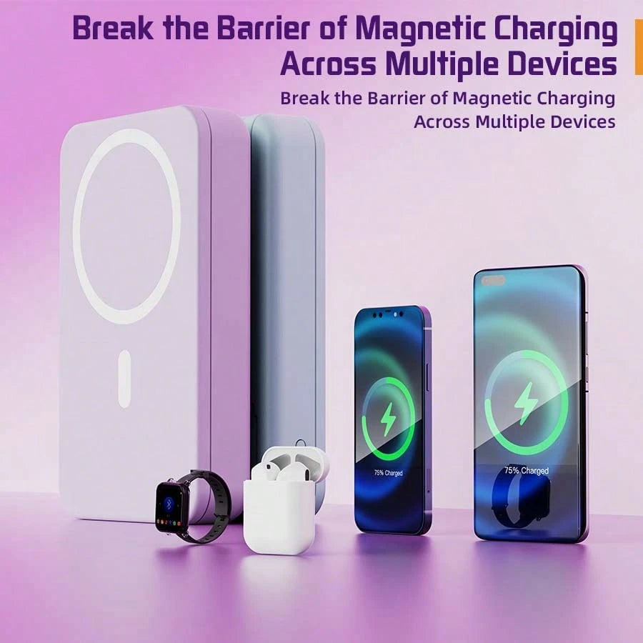 GAWFOLK [10000mAh Purple Portable Charger & Power Bank]2026 Ultra-Slim Magnetic Wireless Fast Charger With Built-In Cables & Stand| Magsafe Power Bank For IPhones 16/15/14/13 Pro, Android| USB-C PD