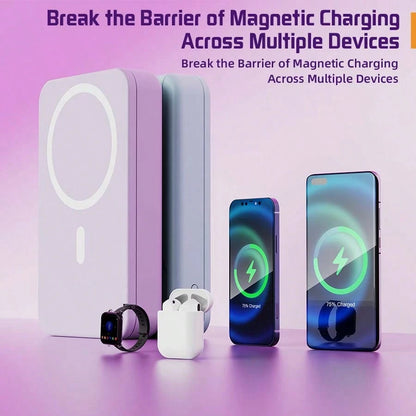 GAWFOLK [10000mAh Purple Portable Charger & Power Bank]2026 Ultra-Slim Magnetic Wireless Fast Charger With Built-In Cables & Stand| Magsafe Power Bank For IPhones 16/15/14/13 Pro, Android| USB-C PD