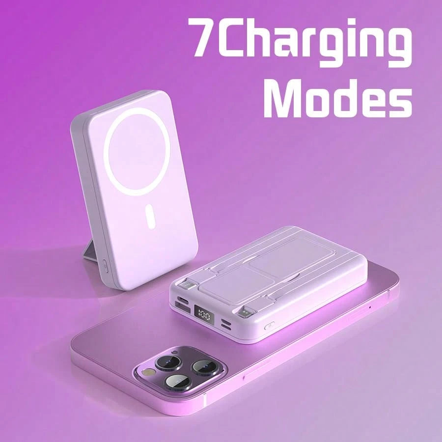 GAWFOLK [10000mAh Purple Portable Charger & Power Bank]2026 Ultra-Slim Magnetic Wireless Fast Charger With Built-In Cables & Stand| Magsafe Power Bank For IPhones 16/15/14/13 Pro, Android| USB-C PD