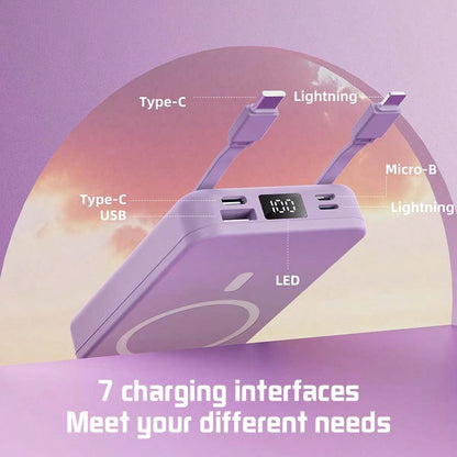 GAWFOLK [10000mAh Purple Portable Charger & Power Bank]2026 Ultra-Slim Magnetic Wireless Fast Charger With Built-In Cables & Stand| Magsafe Power Bank For IPhones 16/15/14/13 Pro, Android| USB-C PD
