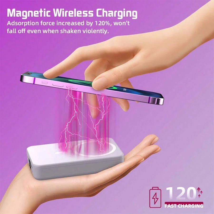 GAWFOLK [10000mAh Purple Portable Charger & Power Bank]2026 Ultra-Slim Magnetic Wireless Fast Charger With Built-In Cables & Stand| Magsafe Power Bank For IPhones 16/15/14/13 Pro, Android| USB-C PD