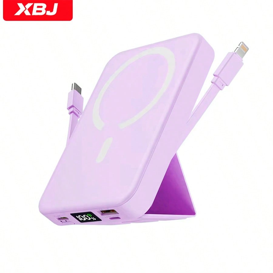 GAWFOLK [10000mAh Purple Portable Charger & Power Bank]2026 Ultra-Slim Magnetic Wireless Fast Charger With Built-In Cables & Stand| Magsafe Power Bank For IPhones 16/15/14/13 Pro, Android| USB-C PD