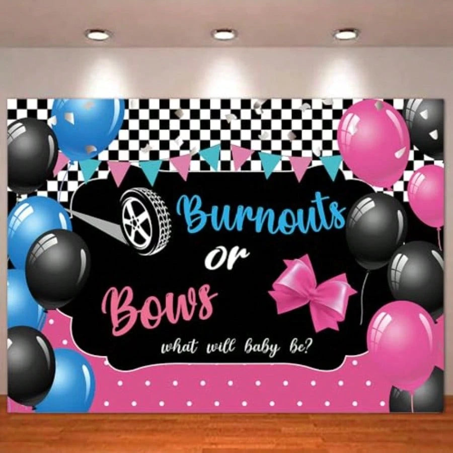 Gender Reveal Theme Burnouts Or Bows Photo Banner 71x47.2 Inch Pink Or Blue He Or She Party Banner Decor Photography Backdrop What Will Baby Be