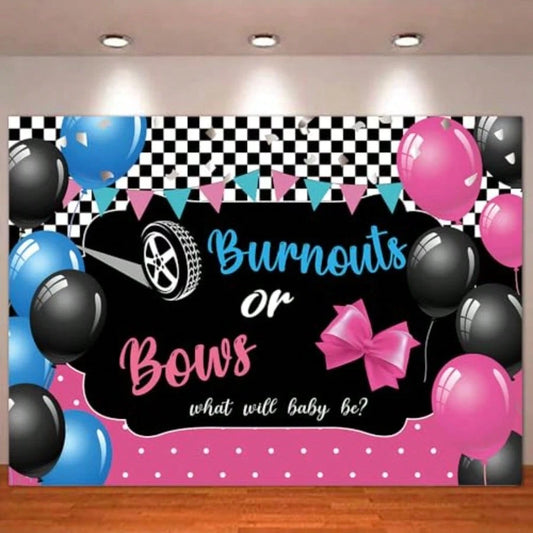 Gender Reveal Theme Burnouts Or Bows Photo Banner 71x47.2 Inch Pink Or Blue He Or She Party Banner Decor Photography Backdrop What Will Baby Be