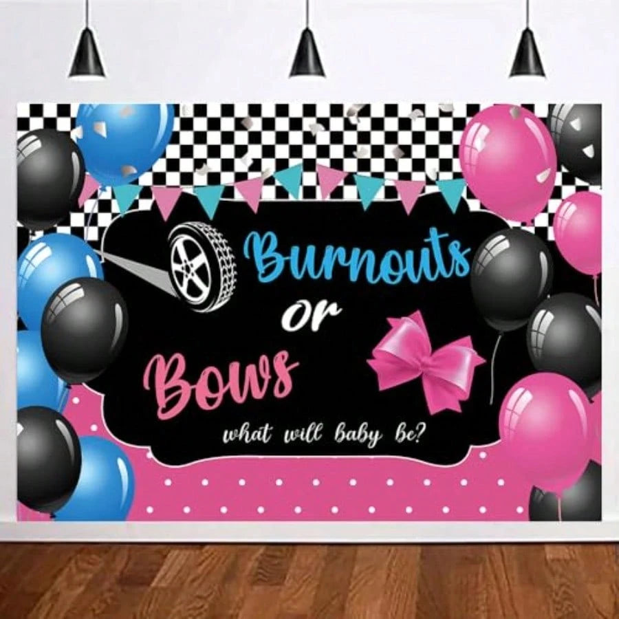 Gender Reveal Theme Burnouts Or Bows Photo Banner 71x47.2 Inch Pink Or Blue He Or She Party Banner Decor Photography Backdrop What Will Baby Be