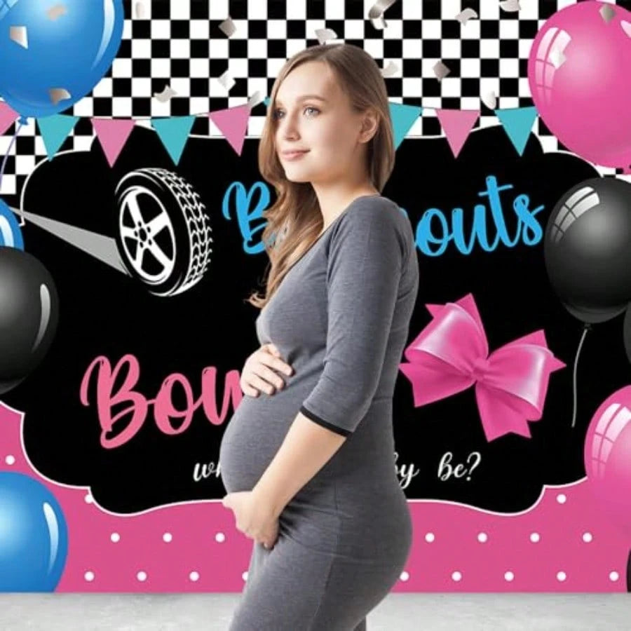 Gender Reveal Theme Burnouts Or Bows Photo Banner 71x47.2 Inch Pink Or Blue He Or She Party Banner Decor Photography Backdrop What Will Baby Be