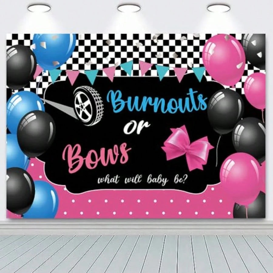 Gender Reveal Theme Burnouts Or Bows Photo Banner 71x47.2 Inch Pink Or Blue He Or She Party Banner Decor Photography Backdrop What Will Baby Be