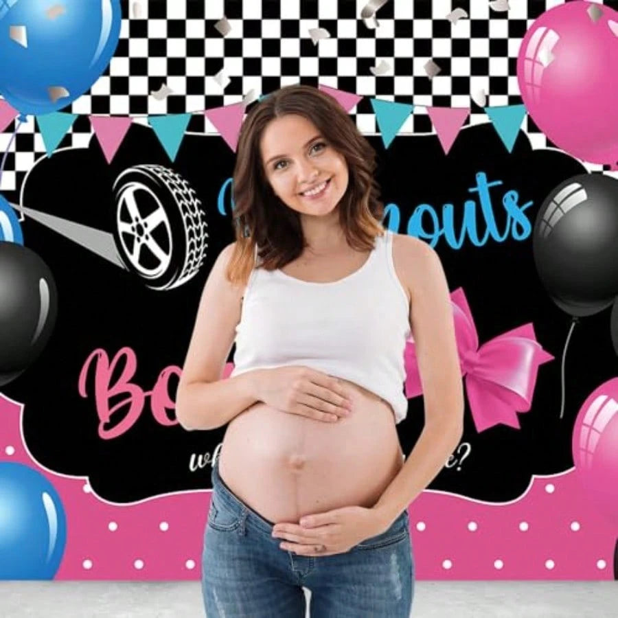 Gender Reveal Theme Burnouts Or Bows Photo Banner 71x47.2 Inch Pink Or Blue He Or She Party Banner Decor Photography Backdrop What Will Baby Be