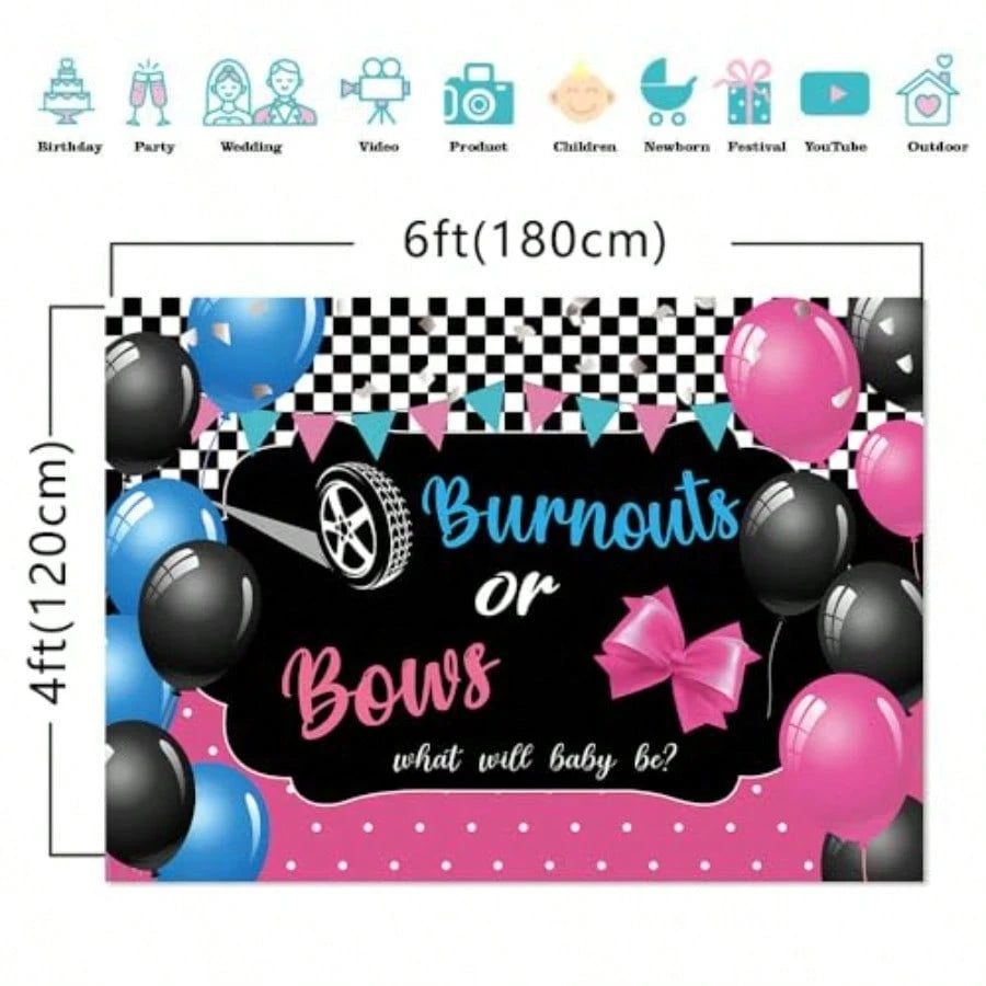 Gender Reveal Theme Burnouts Or Bows Photo Banner 71x47.2 Inch Pink Or Blue He Or She Party Banner Decor Photography Backdrop What Will Baby Be