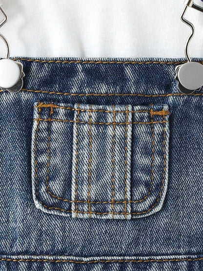 Genkimix Kids Baby Boy Casual Everyday Commute Fashion Street Ripped Denim Bib Pants (T-Shirt Not Included)