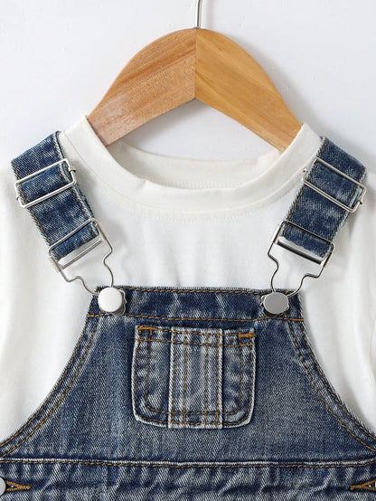 Genkimix Kids Baby Boy Casual Everyday Commute Fashion Street Ripped Denim Bib Pants (T-Shirt Not Included)