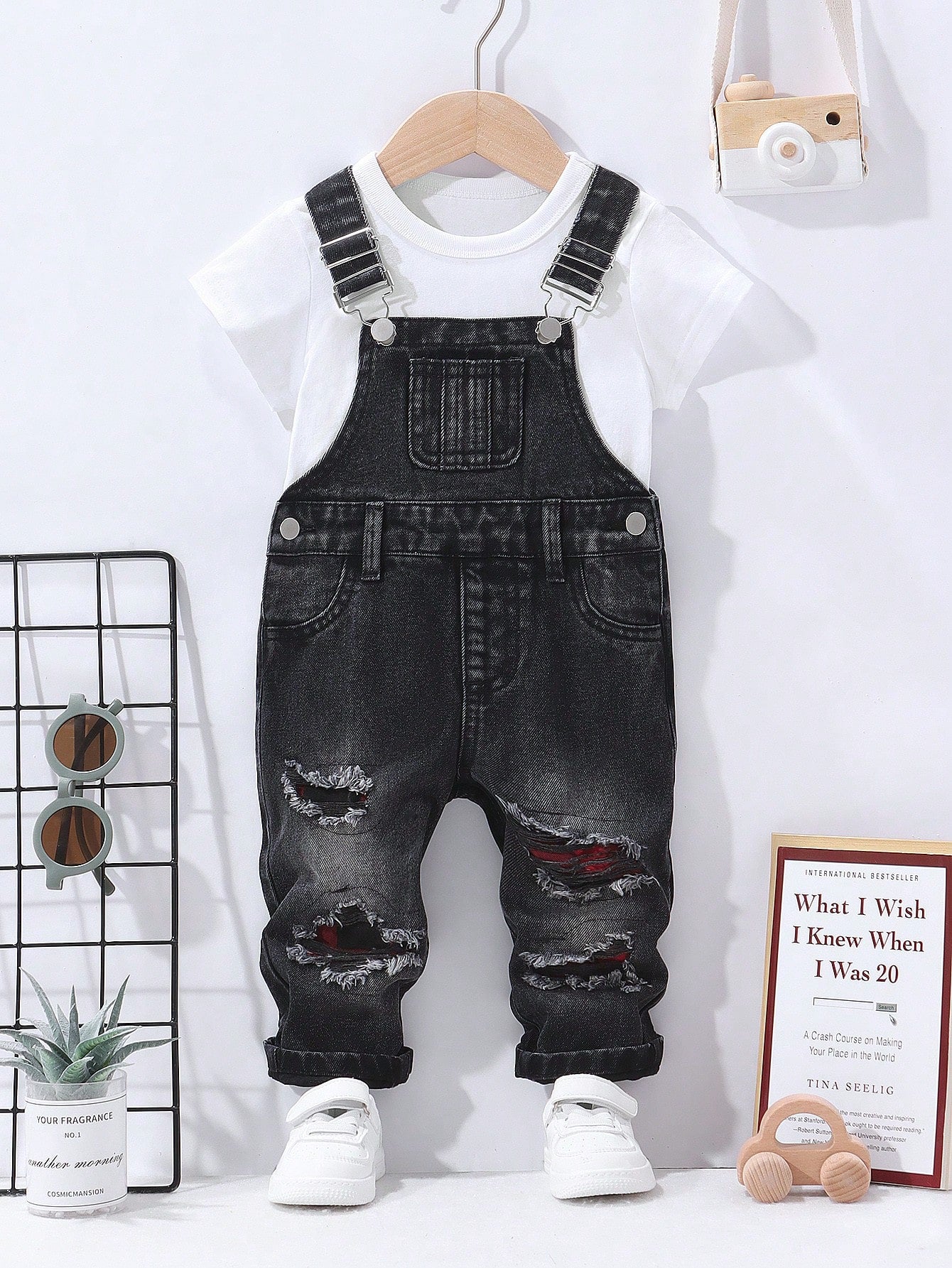 Genkimix Kids Baby Boy Casual Everyday Commute Fashion Street Ripped Denim Bib Pants (T-Shirt Not Included)