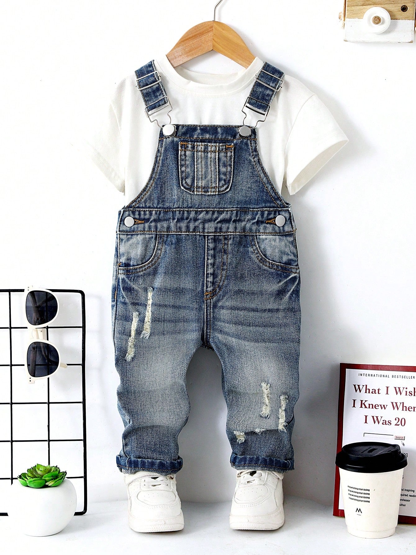 Genkimix Kids Baby Boy Casual Everyday Commute Fashion Street Ripped Denim Bib Pants (T-Shirt Not Included)