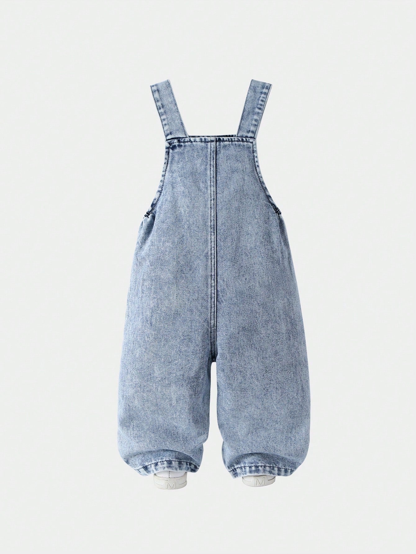 Genkimix Kids Baby Girls' Cute Vintage Denim Bib Pants,Pink Embroidered Bow Design,Summer Graphic Retro Washed Light Blue Loose Straight Leg,Back-To-School Vacation