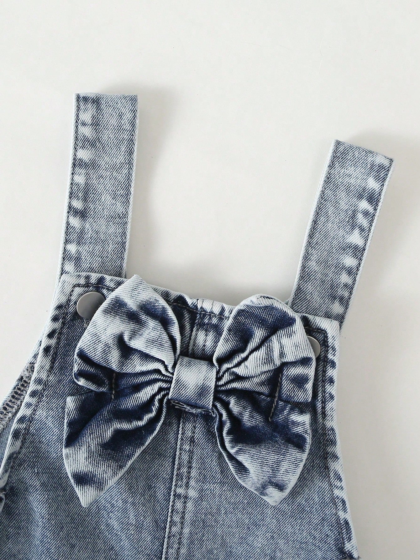 Genkimix Kids Baby Girls' Cute Vintage Denim Bib Pants,Pink Embroidered Bow Design,Summer Graphic Retro Washed Light Blue Loose Straight Leg,Back-To-School Vacation