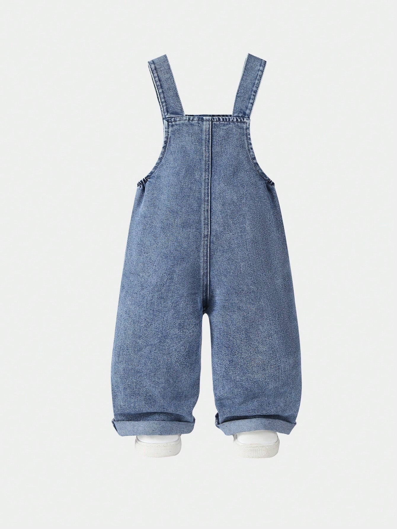 Genkimix Kids Baby Girls' Cute Vintage Denim Bib Pants,Pink Embroidered Bow Design,Summer Graphic Retro Washed Light Blue Loose Straight Leg,Back-To-School Vacation