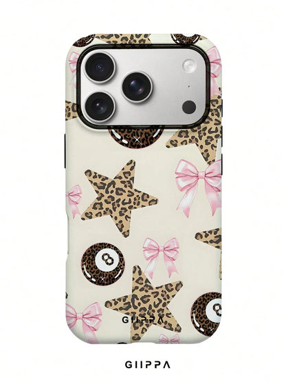 GIIPPA 1pc Apricot Base With Leopard Print Star Pattern Design, Phone 17 Pro Max Phone Case, Compatible With Phone 16 Pro Max, 15 Pro Max, 14 Pro Max, Korean Style High-End Fashion Fun Phone Case, Com