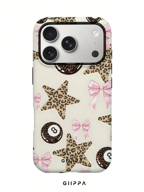 GIIPPA 1pc Apricot Base With Leopard Print Star Pattern Design, Phone 17 Pro Max Phone Case, Compatible With Phone 16 Pro Max, 15 Pro Max, 14 Pro Max, Korean Style High-End Fashion Fun Phone Case, Com