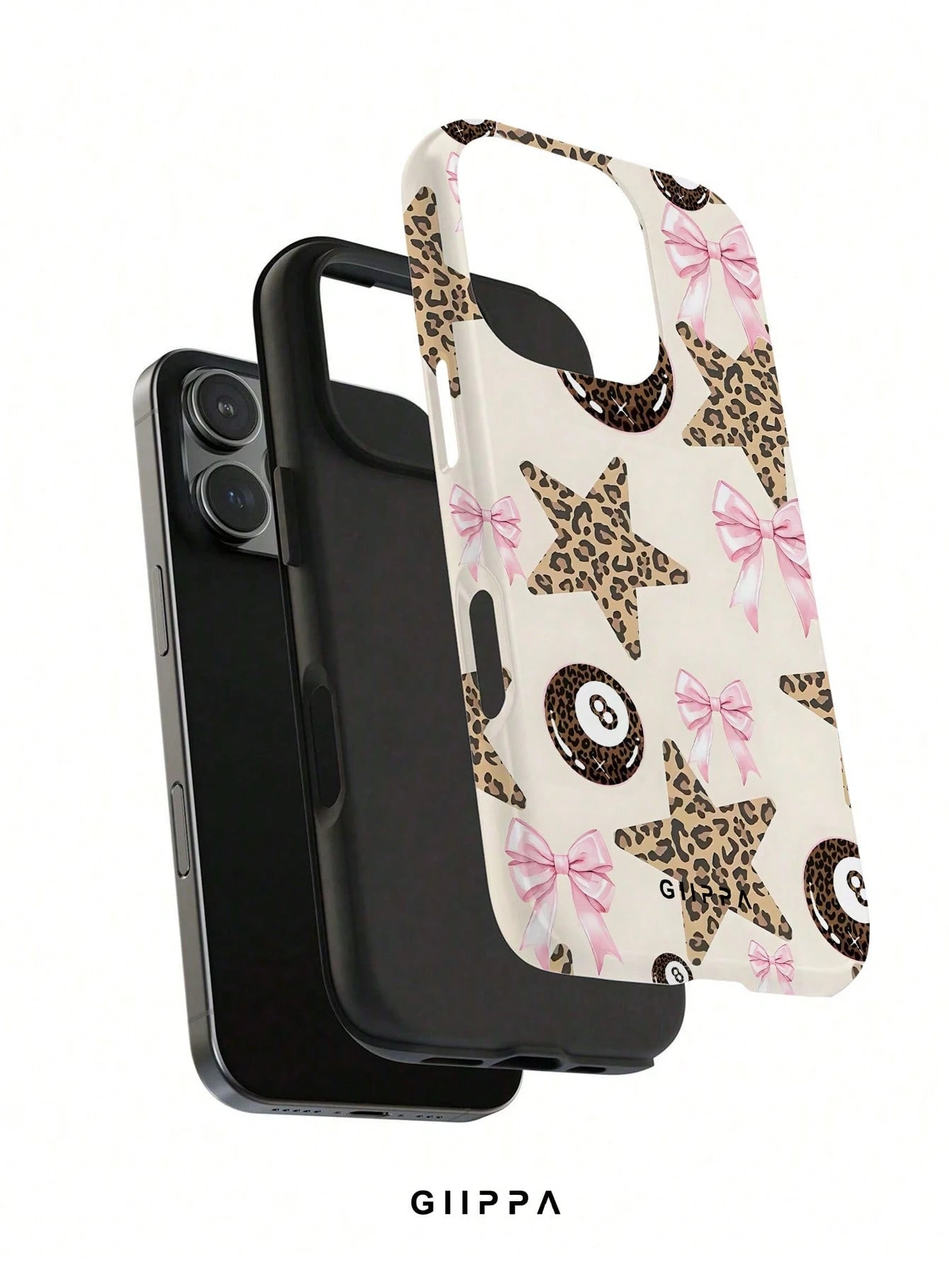 GIIPPA 1pc Apricot Base With Leopard Print Star Pattern Design, Phone 17 Pro Max Phone Case, Compatible With Phone 16 Pro Max, 15 Pro Max, 14 Pro Max, Korean Style High-End Fashion Fun Phone Case, Com
