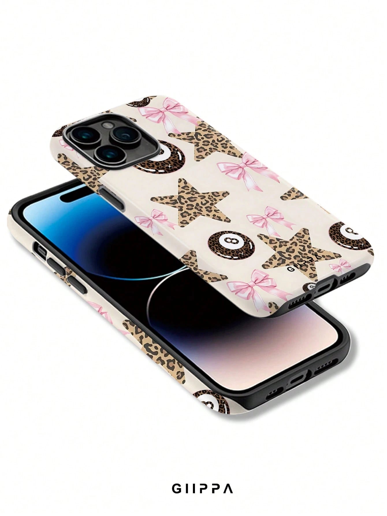 GIIPPA 1pc Apricot Base With Leopard Print Star Pattern Design, Phone 17 Pro Max Phone Case, Compatible With Phone 16 Pro Max, 15 Pro Max, 14 Pro Max, Korean Style High-End Fashion Fun Phone Case, Com