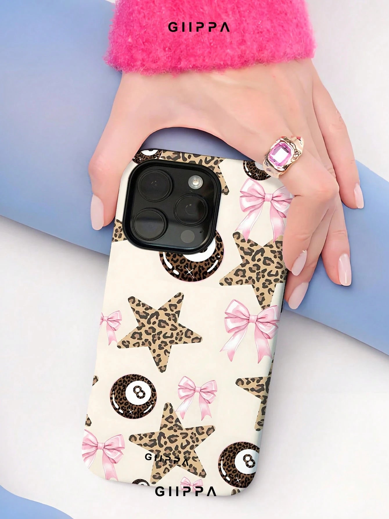 GIIPPA 1pc Apricot Base With Leopard Print Star Pattern Design, Phone 17 Pro Max Phone Case, Compatible With Phone 16 Pro Max, 15 Pro Max, 14 Pro Max, Korean Style High-End Fashion Fun Phone Case, Com