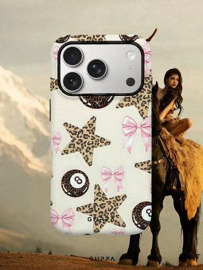 GIIPPA 1pc Apricot Base With Leopard Print Star Pattern Design, Phone 17 Pro Max Phone Case, Compatible With Phone 16 Pro Max, 15 Pro Max, 14 Pro Max, Korean Style High-End Fashion Fun Phone Case, Com