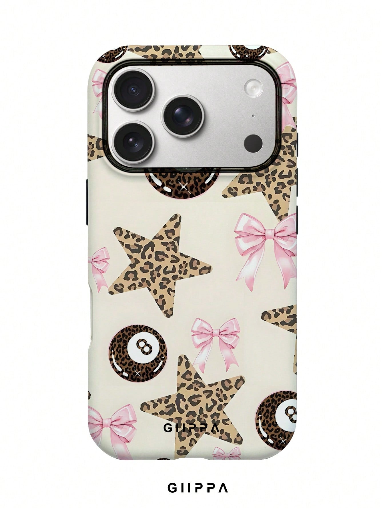 GIIPPA 1pc Apricot Base With Leopard Print Star Pattern Design, Phone 17 Pro Max Phone Case, Compatible With Phone 16 Pro Max, 15 Pro Max, 14 Pro Max, Korean Style High-End Fashion Fun Phone Case, Com