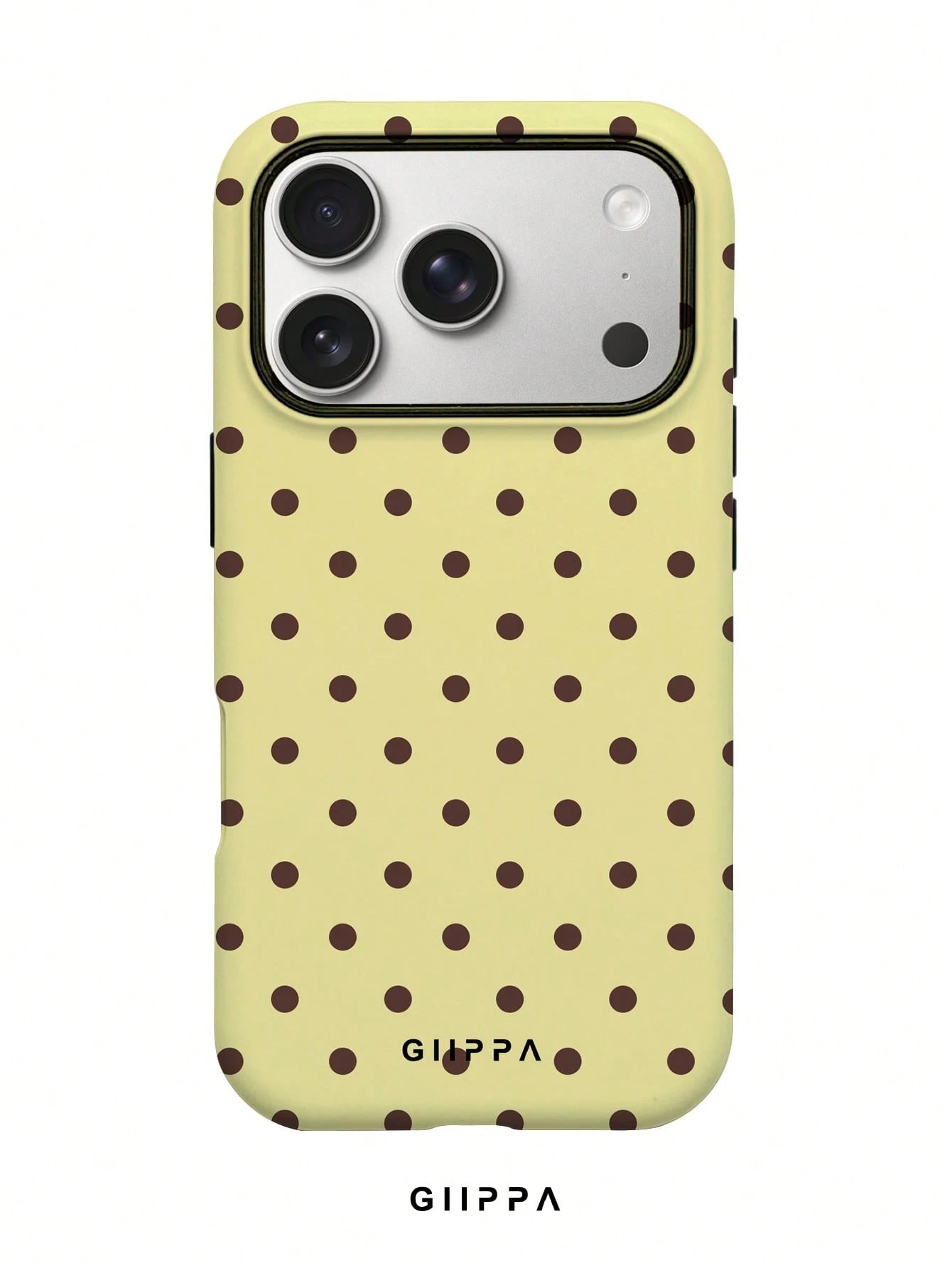 GIIPPA Polka Dot Elemen Shockproof Fashion Phone Cases 1pc Yellow Base With Brown Polka Dot Design Phone 17 Pro Max Case, Fits 16 Pro Max, 15 Pro Max, 14 Pro Max, Korean Stylish And Interesting Phone