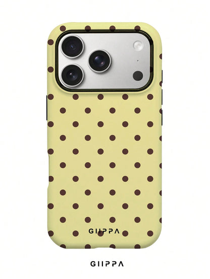 GIIPPA Polka Dot Elemen Shockproof Fashion Phone Cases 1pc Yellow Base With Brown Polka Dot Design Phone 17 Pro Max Case, Fits 16 Pro Max, 15 Pro Max, 14 Pro Max, Korean Stylish And Interesting Phone