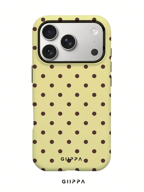 GIIPPA Polka Dot Elemen Shockproof Fashion Phone Cases 1pc Yellow Base With Brown Polka Dot Design Phone 17 Pro Max Case, Fits 16 Pro Max, 15 Pro Max, 14 Pro Max, Korean Stylish And Interesting Phone